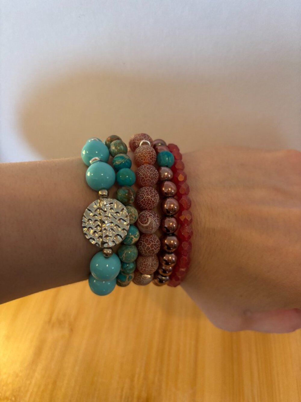 Handmade Turquoise Imperial Jasper Agate Copper Hematite Bracelet Stack Set NWT